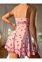 Cherry Printed Ruffled Home Dress with Lace on the Chest and Bow - 4