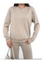 Women's Beige Sweat Trend Modal Fabric Oversize Basic Casual Crew Neck Sweatshirt - 7