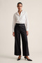 Women's Trousers Palazzo Pants with Belt High Waist Loose Wide Leg Double Leg Black Fabric Work Trousers Stylish Flowy - 7