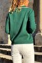 Green Polo Collar Zippered Soft Textured Thin Knit Sweater with Striped Collar 45 55 - 5