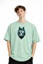 Wolf - 1. Class Cotton Crew Neck Short Sleeve Oversize Men's T-Shirt Water Green