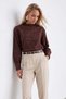 Women's coffee color stand collar scalloped woven blouse alc-x15789