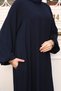 Hijab Dress Ferace Navy Blue Mevlana Cut with Pockets Elastic Cuffs Crepe - 4