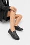 Daly Black Skin Genuine Leather Buckle Women's Loafer Shoes - 3