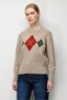 Women's Crew Neck Front Diamond Patterned Wool Sweater K.Beige - 3