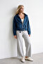 Women's Dark Navy Blue Lined Belted Jean Jacket Alc-X15797