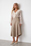 Women's beige v-neck valon embroidered hafiten transparent woven blouse alc-x15804 - 3