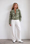 Women's Khaki Crew Neck Zippered Lined Bomber Jacket Alc-X15794 - 3