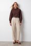Women's coffee color stand collar scalloped woven blouse alc-x15789 - 5