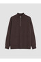 Ozmarka New Season Brown Stand Collar Soft Touch Women's Sweatshirt - 5