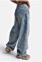 Women's Blue Baggy Fit T11T Special Patterned Fabric Design Denim Jeans