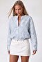 Women's Baby Blue Crew Neck Zippered Lined Bomber Jacket Alc-X15794