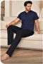 Men's jacquard short sleeve pajama set with pocketed pants - combed cotton fabric 5301