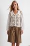 Women's Beige Shirt Collar Front Buttoned Motif Woven Garnished Knitwear Blouse Alc-X15787 - 4