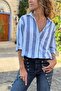 Navy Blue-White Striped Linen Woven Shirt with Pockets 50 70 - 3