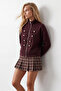 Women's Coffee Color Stand Collar Ornamental Buttoned Zippered Stand Collar Jacket Alc-X15805 - 3