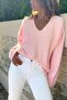 Pink V-Neck Soft Textured Wool Loose Knitwear Sweater 55 55