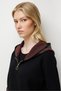 Women's Hooded Wool Cardigan with Patterned Pocket and Hood, Black - 2
