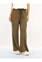 Women's Khaki Trousers with Elastic Waist, Lace-Up, Side Pockets, Wide Legs, Plain Weave - 7