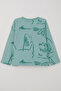 Boy's Long Sleeve T-Shirt with Printed Text and Pattern, Ages 2-6, Water Green - 2