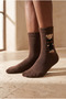 Women's Teddy Patterned Wool Socks Brown