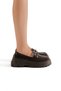 Women's Brown Patent Leather Thick Sole Buckle Casual Shoes