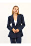 Women's Navy Blue Waist-Fitted Striped Blazer Jacket and Trousers Classic Suit - 6