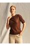 Women's Coffee Color Crew Neck Sequin Detailed Half Sleeve Standard Length Knitwear Sweater - 7