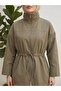 Waist-Tie Zippered Hijab Trench Coat - Khaki - 3