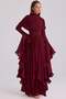 Detachable Shawl Detailed Sleeves with Ruffles Yoryo Silk Hijab Evening Dress Dark Bordo 1245 - 2