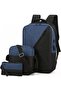 Business Laptop Backpack Travel Rucksack School Bag 3 Pieces Smart Backpack Blue/Black