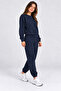 Women's Navy Blue Basic Crew Neck Sweatshirt Jogger Tracksuit Set – Casual Comfortable 2-Piece Set - 3