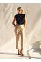 Women's Navy Blue Sleeveless Blouse with Stand Collar and Ruffle Detail, Knitted Viscose Blend - 6