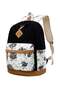 Polyester Printed Zipper Kids Backpack Set Black/White/Purple - 4