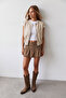 Women's Beige Double Pocket Lined Zippered Gapardin Drawstring Detailed Vest Alc-X15784 - 4