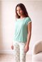 Women's Green / Yellow Patterned Short Sleeve Crew Neck Piping Detailed Long Bottom Pajama Set Pjlou - 3