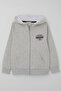 Boy's Hooded Cardigan with Zipper and Embroidered Emblem Detail, 8-12 Years Old, Light Gray Melange
