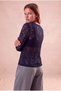 Women's Lace Fabric Dark Navy Blue Long Balloon Sleeve Crew Neck Blouse Rosine - 2