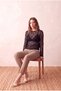 Women's Lace Fabric Black Long Balloon Sleeve Crew Neck Blouse Rosine - 5