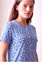 Women's Blue Floral Patterned Short Sleeve Crew Neck Button Detailed Long Bottom Pajama Set Pjolivia - 2