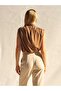 Women's Mink Sleeveless Blouse with Stand Collar and Ruffle Detail, Knitted Viscose Blend - 4