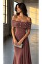 Powder Shoulder Low-Cut Long Evening Dress Flowres Fabric 583405 - 2