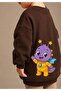 3 Yarn Combed Cotton Cute Purple Dragon Printed Unisex Children's Crewneck Sweat Qs5