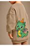 3 Yarn Combed Cotton Dinosaur Printed Unisex Children's Crewneck Sweatshirt Qs4