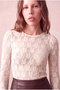Women's Lace Fabric Ivory Long Balloon Sleeve Crew Neck Blouse Rosine - 5