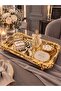 Luxury Gold Handle Rose Detailed Footed Rectangular Promise, Engagement, Dowry, Coffee, Tea Presentation Service Tray - 2