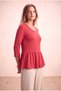 Women's Viscose Blended Azalea Pink 3/4 Sleeve Crew Neck Skirt Gathered Blouse Esther - 4
