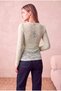 Women's Lace Fabric Mint Green Long Balloon Sleeve Crew Neck Blouse Rosine - 5