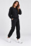 Women's Black Basic Crew Neck Sweatshirt Jogger Tracksuit Set – Casual Comfortable 2-Piece Set - 8