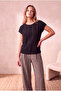 Women's Openwork Knitted Black Short Sleeve Crew Neck Blouse Lucie - 4
